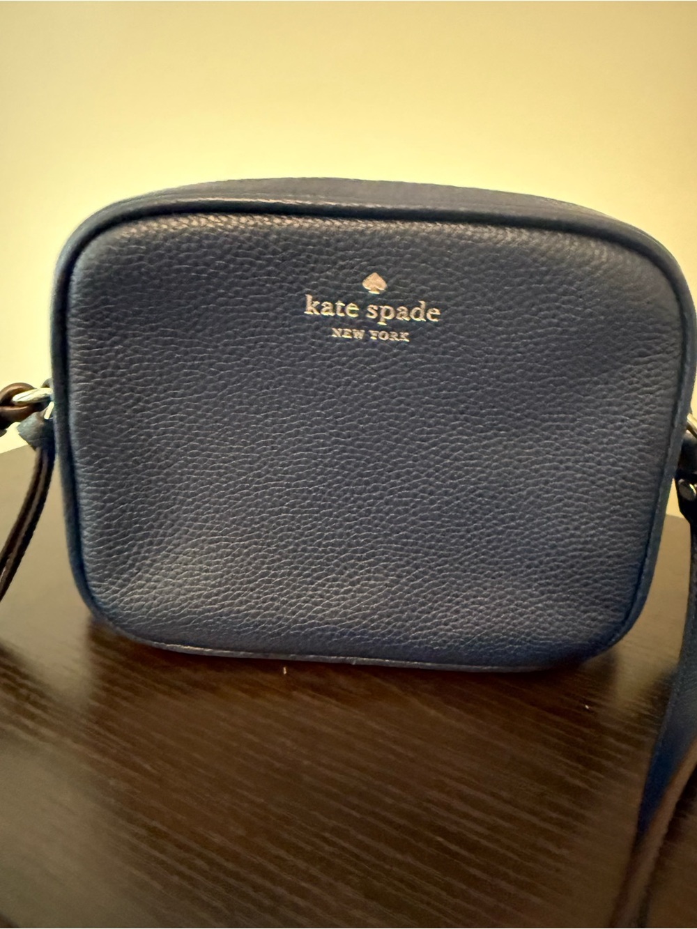 Kate Spade Navy Blue Pebbled Leather Double Zip Crossbody Bag